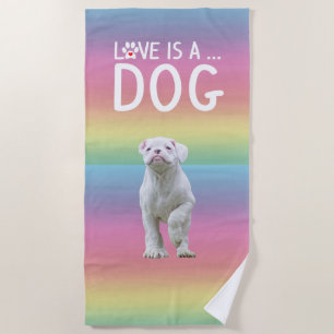 Serviette De Plage L'amour du chien de la boxe blanche est un chien