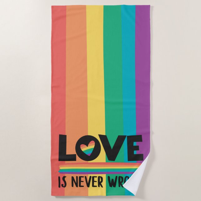 Serviette De Plage L'amour LGBTQ Pride n'a jamais tort le drapeau arc (Devant)