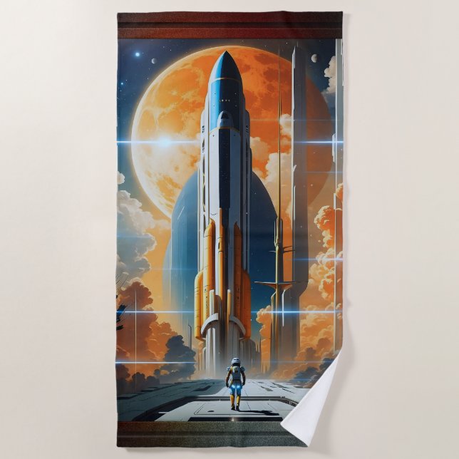 Serviette De Plage Lancement Lunaire - Voyage vers Moon Retro Poster (Devant)