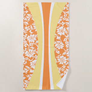 Serviette De Plage Laniakea Hawaiian Striped Surfboard - Papaya