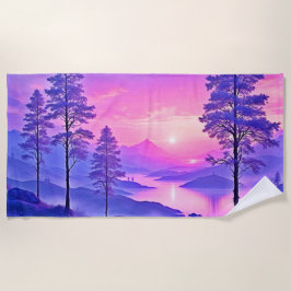 Serviette De Plage L'art paysager du coucher de soleil violet