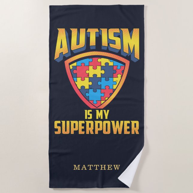 Serviette De Plage L'autisme est ma superpuissance Nom personnalisé (Devant)