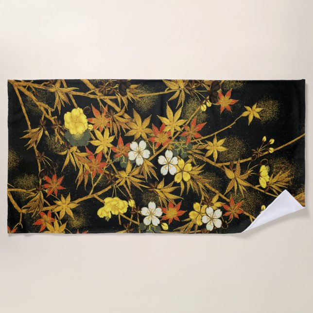 Serviette De Plage L'automne japonais laisse l'art classique antique  (Devant)