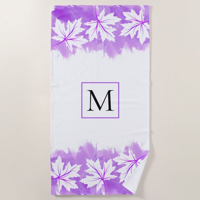 Serviette De Plage Lavage à l'eau violet de la feuille d'érable blanc (Devant)