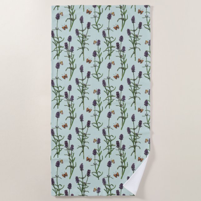 Serviette De Plage Lavande et papillons sur verre de mer (Devant)