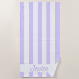 Serviette De Plage Lavande légère classique et bande de cabane blanch