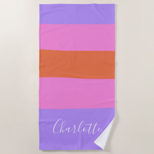Serviette De Plage Lavande rose orange Large bandes Personnalisées