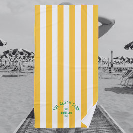 Serviette De Plage Le Beach Club Green Crest Yellow Cabana Stripe