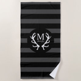Serviette De Plage Le gris noir barre le monogramme rustique
