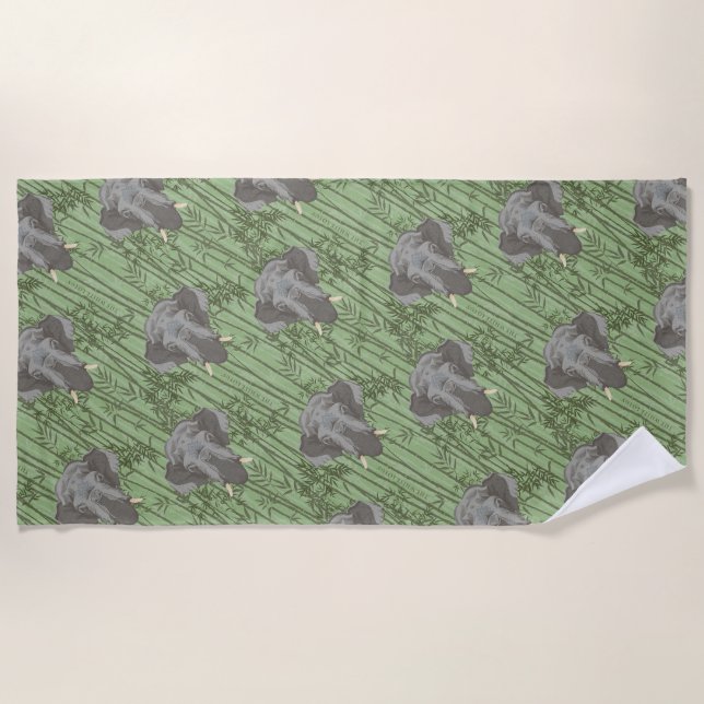 Serviette De Plage Le Motif blanc des éléphants majestueux Lotus (Devant)
