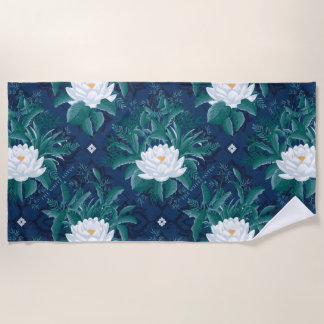 Serviette De Plage Le Motif blanc Lotus Midnight Lotus