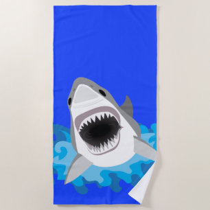 Serviette De Plage Le requin saute du plongeur autonome de vagues