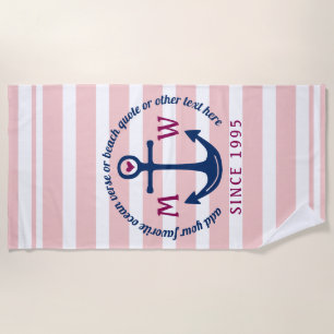 Serviette De Plage Le rose de coeur d'Ancre barre le logo nautique de