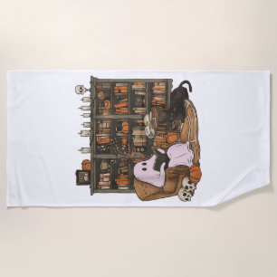 Serviette De Plage Lecteur fantôme Livre Amateur de chat Halloween 