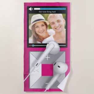 Serviette De Plage Lecteur MP3 avec photo et chanson personnalisées