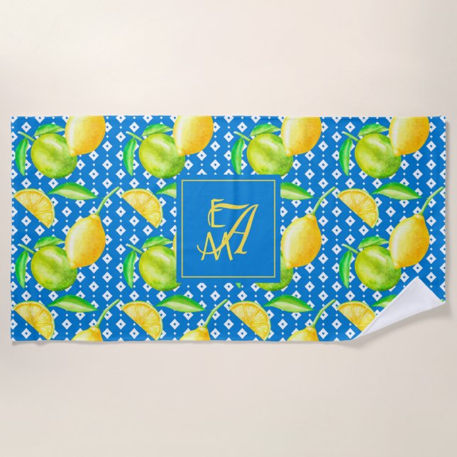 Serviette De Plage Lemon Tree Ocean Blue MONOGRAM (Devant)