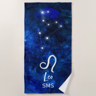Serviette De Plage Leo Zodiac Constellation bleu foncé Galaxie Monogr