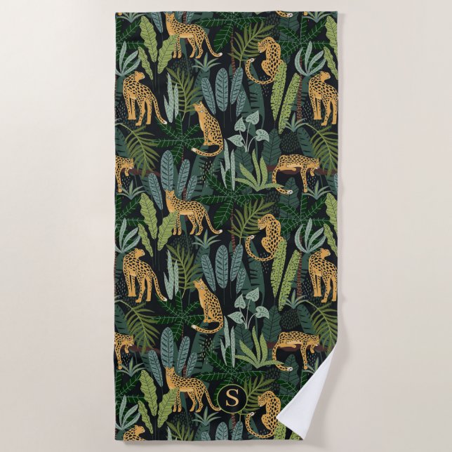 Serviette De Plage Leopard Jungle Forest Illustration Seamless Custom (Devant)