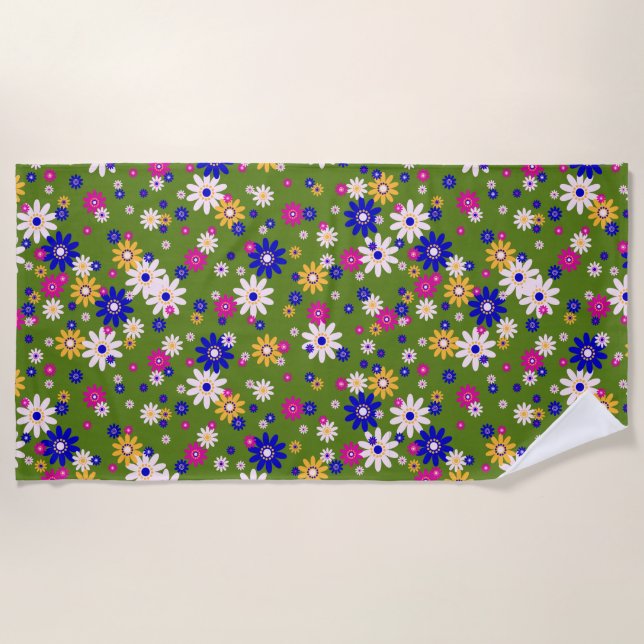 Serviette De Plage les années 70 linge de plage design à fleurs rétro (Devant)