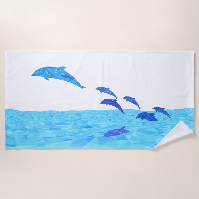 Serviette De Plage Les dauphins de Lowpoly se jettent dans l'océan (Devant)