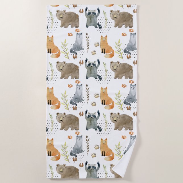 Serviette De Plage Les mignons animaux en bois (Devant)