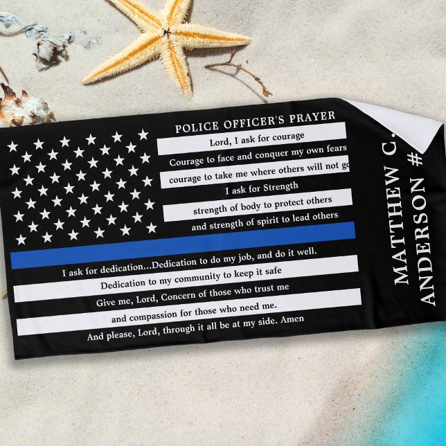 Serviette De Plage Les policiers prient Personnalisée Ligne Bleue Min (Créateur téléchargé)