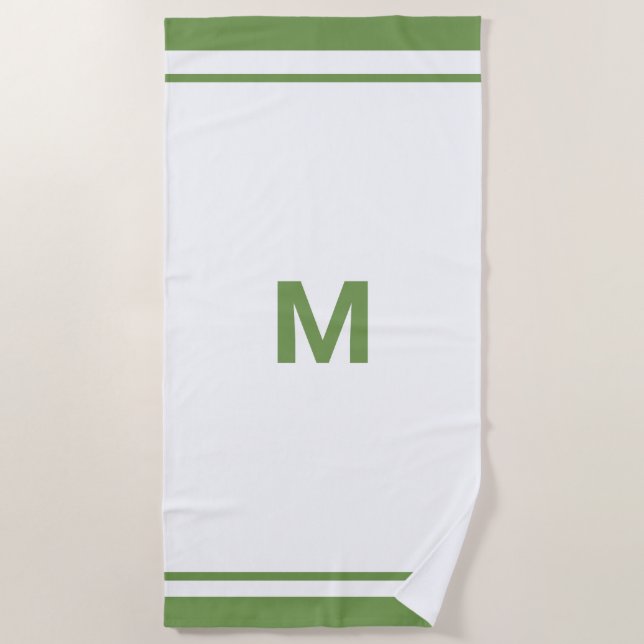 Serviette De Plage LETTRE MONOGRAPHIQUE Élégante ÉBAUCHE BORDÉE VERTE (Devant)