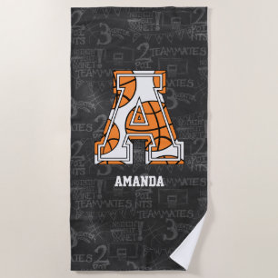 Serviette De Plage Lettre personnalisée A de basket-ball de tableau