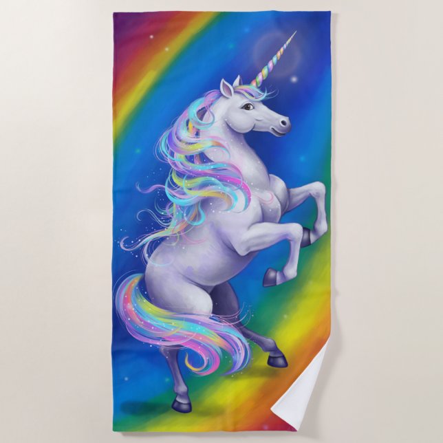 Serviette De Plage Licorne avec Arc-en-Ciel (Devant)