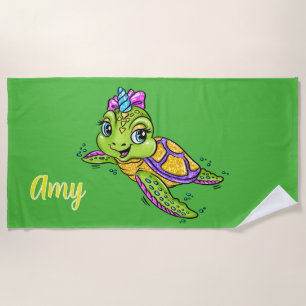 Serviette De Plage Licorne Tortue Personnalisée pour Enfants