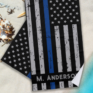 Serviette De Plage Ligne Bleue Mince - Policier - Chien de police K9