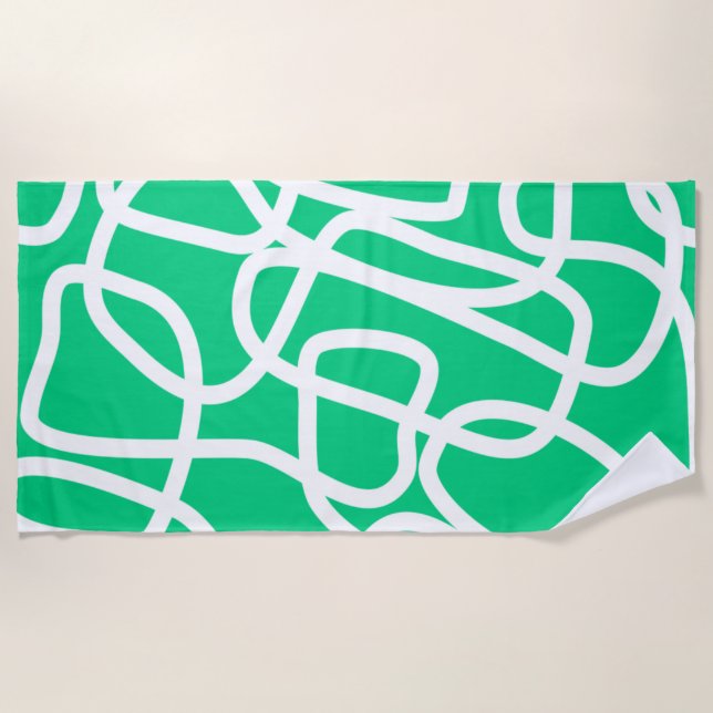 Serviette De Plage Lignes Abstraites modernes Vert blanc mignon Whims (Devant)