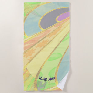 Serviette De Plage Lignes courbes en soie Abstrait en couleurs arc-en