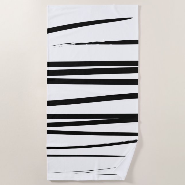 Serviette De Plage Lignes noires et blanches modernes Art Abstrait (Devant)