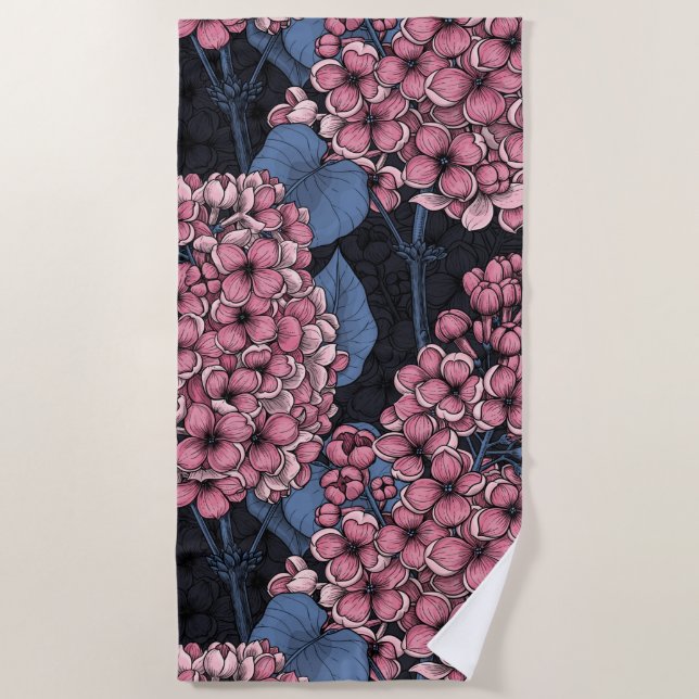 Serviette De Plage Lilac rose sur bleu foncé (Devant)