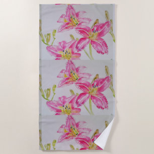 Serviette De Plage Lilias rose peinture à l'aquarelle Floral