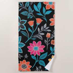 Serviette De Plage Linoprint coloré motif floral