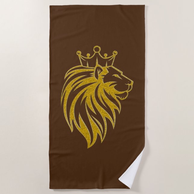 Serviette De Plage Lion Avec Couronne - Style Or 2 (Devant)