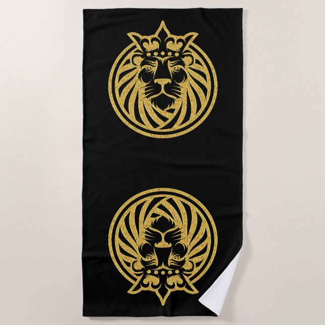 Serviette De Plage Lion Avec Couronne - Style Or 4 (Devant)