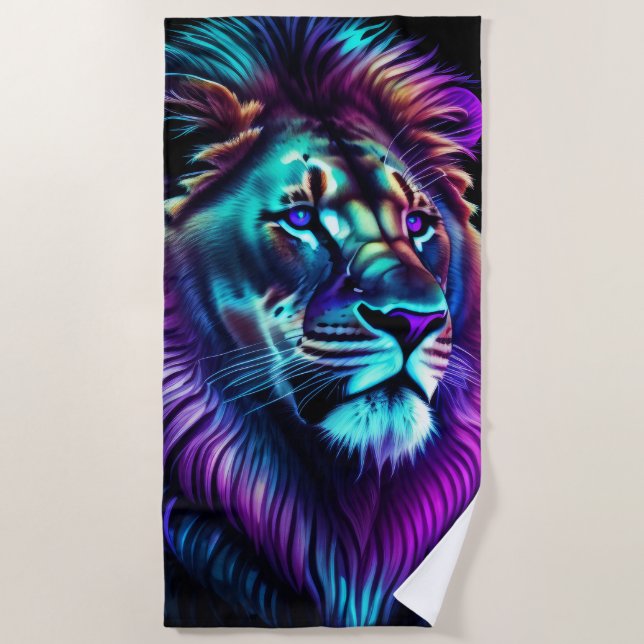 Serviette De Plage Lion brillant bleu pourpre (Devant)