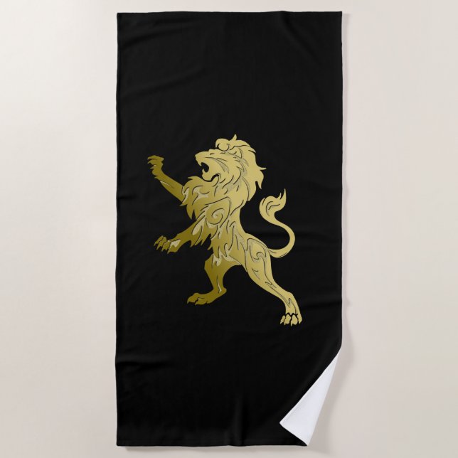 Serviette De Plage Lion royal d'or sur le Carnet noir (Devant)