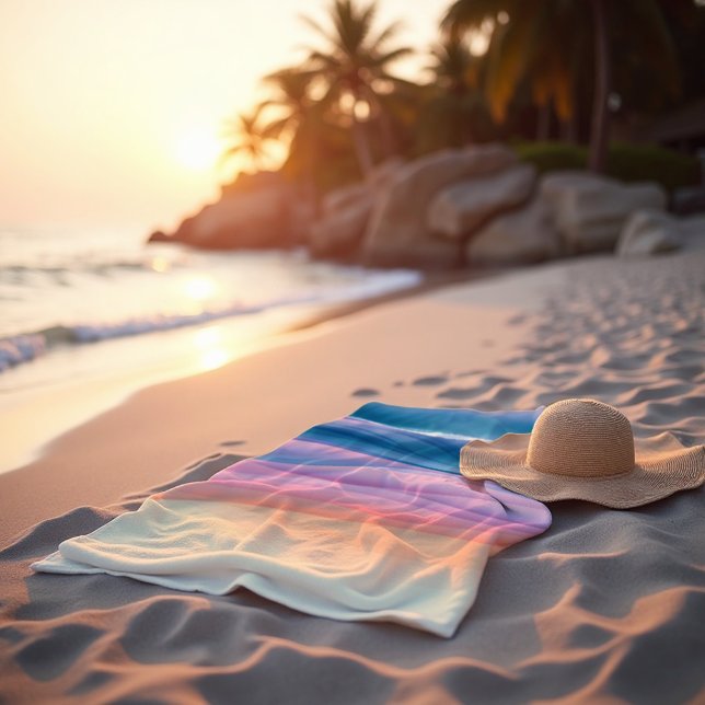 Serviette De Plage Liquide Abstrait de la houle de Pêche (Peach Swell Towel. Sunset surf glow & deep teal waves for luxurious evening lounging.)