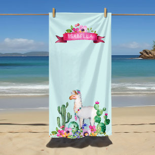 Serviette De Plage Llama et Cactus Floral Monogrammé