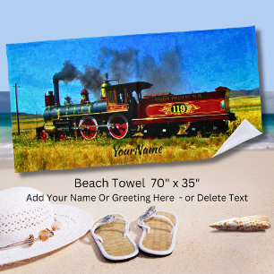 Serviette De Plage Locomotive - Ajouter Votre Nom -