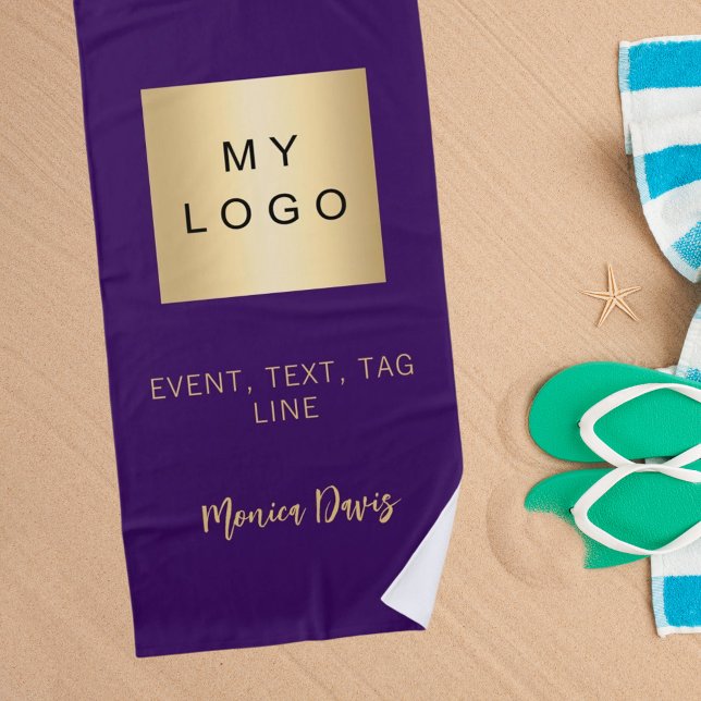 Serviette De Plage Logo commercial de signature de nom pourpre (Créateur téléchargé)