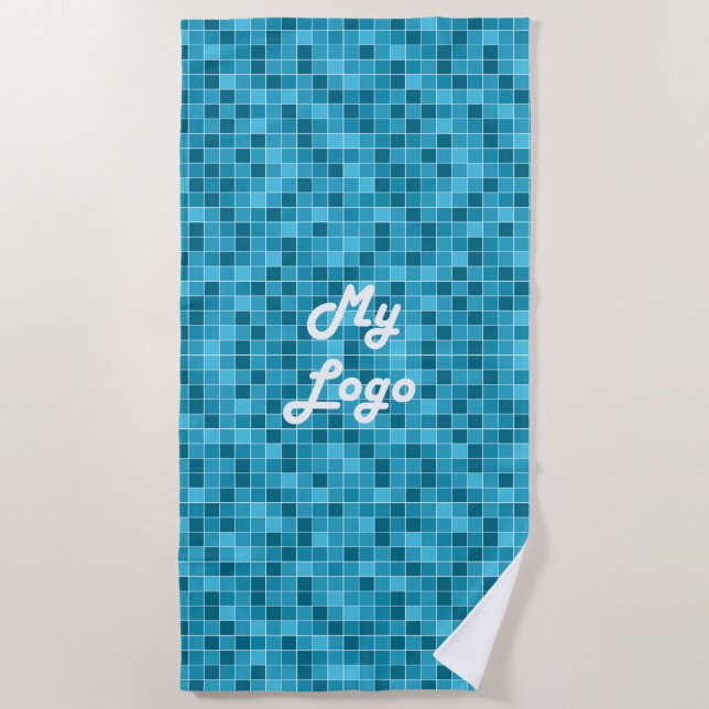 Serviette De Plage Logo commercial en tuiles bleues (Devant)