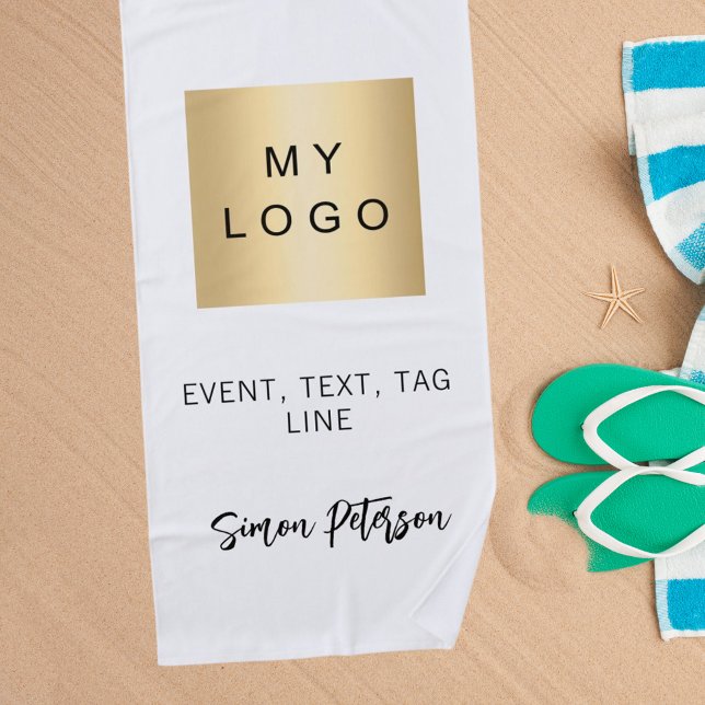 Serviette De Plage Logo d'entreprise de signature de nom blanc noir (Créateur téléchargé)