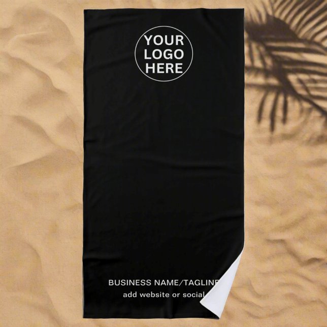 Serviette De Plage Logo d'entreprise et de texte personnalisés noir e (Créateur téléchargé)
