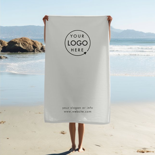 Serviette De Plage Logo d'entreprise | Gray Minimalist Swag promotion (Simple company branded beach towels for small business gifting, travel events & promotional swag.)