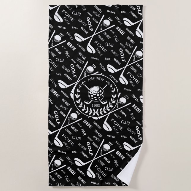 Serviette De Plage Logo élégant personnalisé de golf de golfeur (Devant)